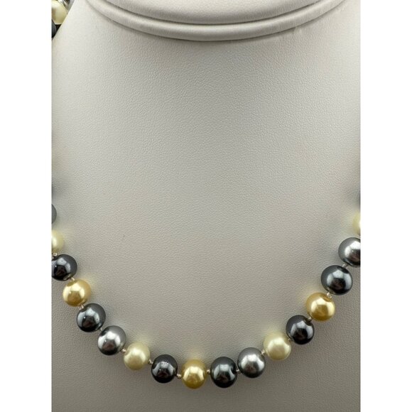 Faux Pearl Beaded Necklace Multi-Tone Gray Gold Ivory Round Beads Elegant Jewelr - Picture 3 of 5